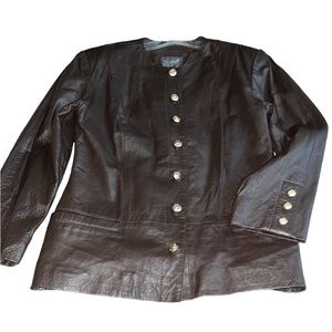 Spiegal size 14 brown leather jacket gold buttons pockets